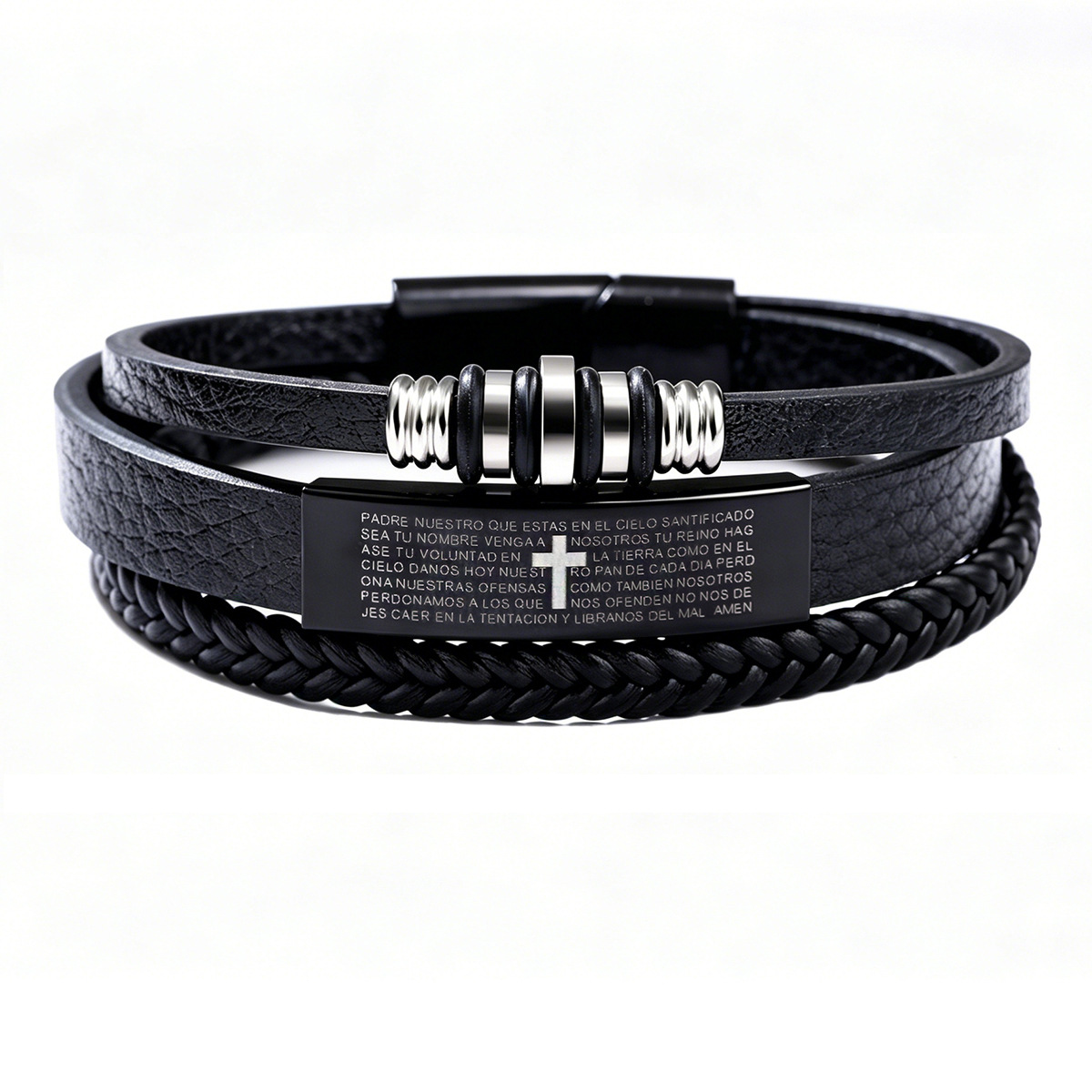 Magnetic Clasp Cosplay - Gelang Kulit Kepang Tiga Lapis Pria
